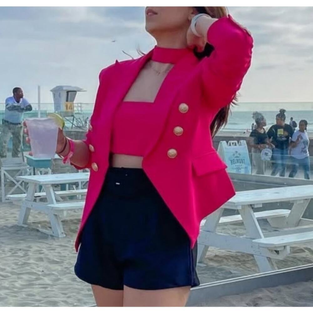 ☀️Choosy Long Sleeve Double Breasted Betsy Blazer Magenta Women's Size 12 NWT